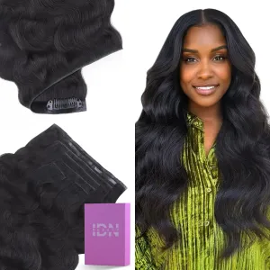 IDN BEAUTY 5 2 Invisi Edge Seamless Clip in Hair Extensions Human Hair Combo Pack, Body Wave 14 Inch 100g 5pcs Invisible Edge and 2pcs Seamless Clip ins for Black Women Natural Black No Leave Out