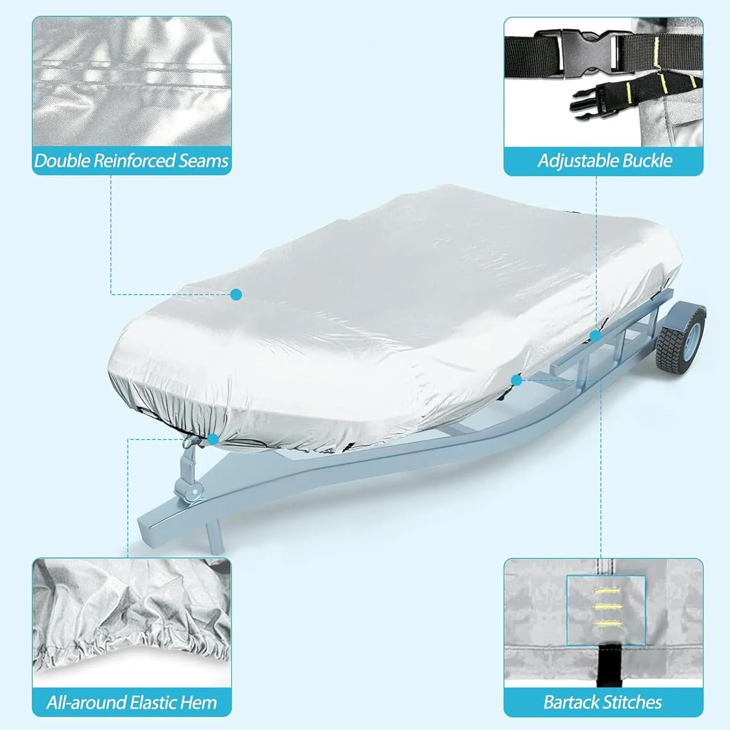 Inflatable Boat Cover 7 Sizes Boat Tarp UV Resistant Boat Covers for Small Inflatable and Rigid Inflatable Boats,330 * 165 * 46cm