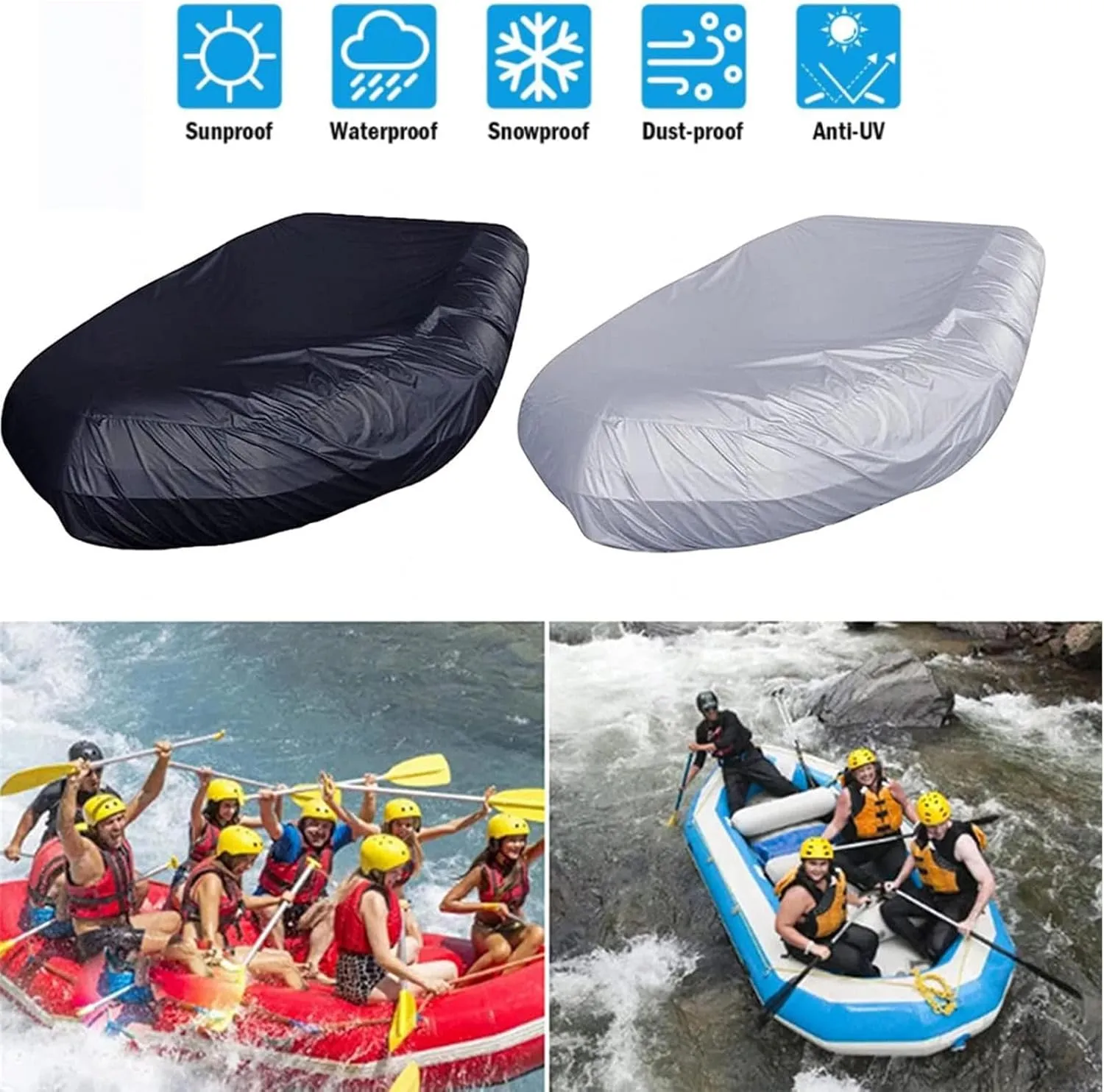 Inflatable Boat Cover 7 Sizes Boat Tarp UV Resistant Boat Covers for Small Inflatable and Rigid Inflatable Boats,330 * 165 * 46cm