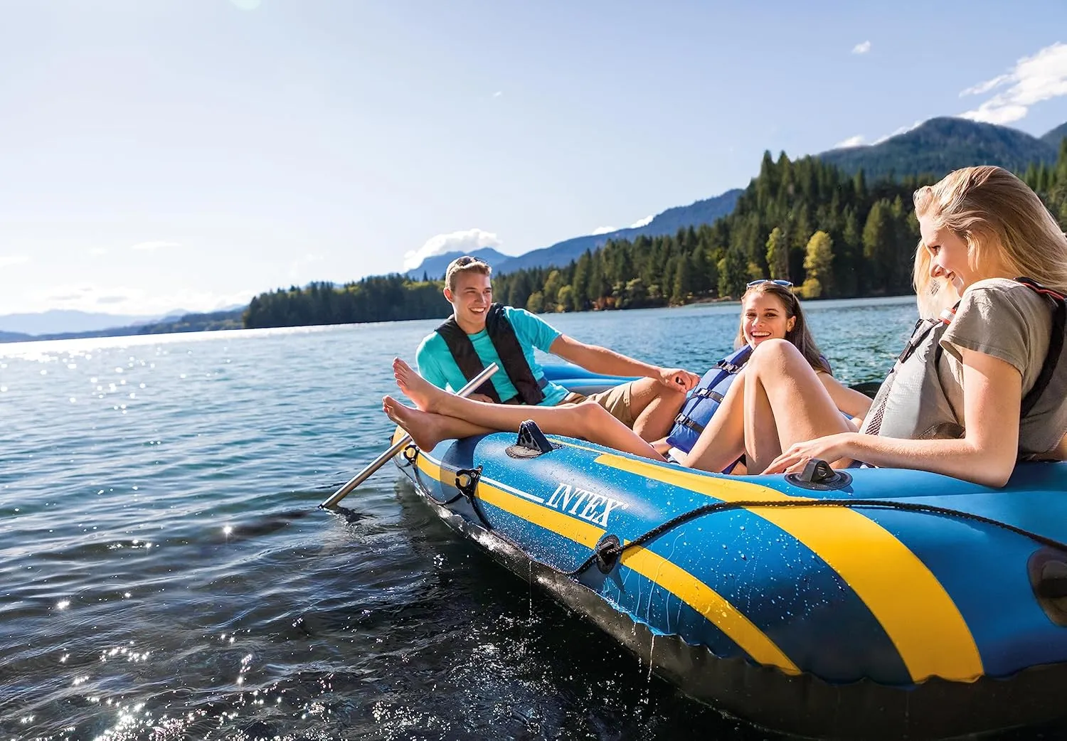 INTEX Challenger Inflatable Boat Series: Includes Deluxe Boat Oars and High-Output Pump – SuperStrong PVC – Triple Air Chambers – Welded Oar Locks – Heavy Duty Grab Handle