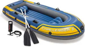 INTEX Challenger Inflatable Boat Series: Includes Deluxe Boat Oars and High-Output Pump – SuperStrong PVC – Triple Air Chambers – Welded Oar Locks – Heavy Duty Grab Handle