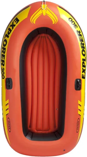 INTEX Explorer Inflatable Boat Series: Dual Air Chambers – Welded Oar Locks – Grab Handles – Bow Rope – Sporty Design