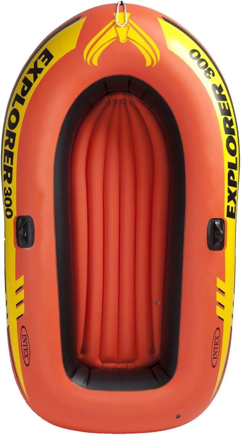 INTEX Explorer Inflatable Boat Series: Dual Air Chambers – Welded Oar Locks – Grab Handles – Bow Rope – Sporty Design