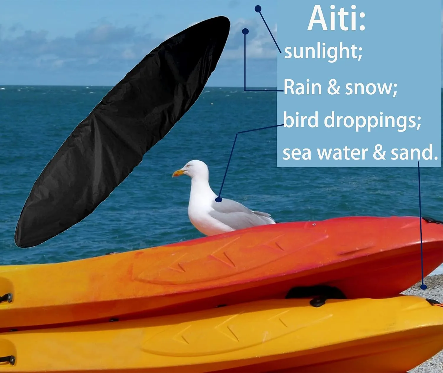 J&C Kayak Covers for Outdoor Storage Waterproof Canoe Cover Dust Proof Fits 8ft 10ft 12ft 13ft 14ft 15 16 17 18ft 19 ft 210D Polyester Anti Sunlight Fishing Boat Protector Black (13.4-14.8ft)