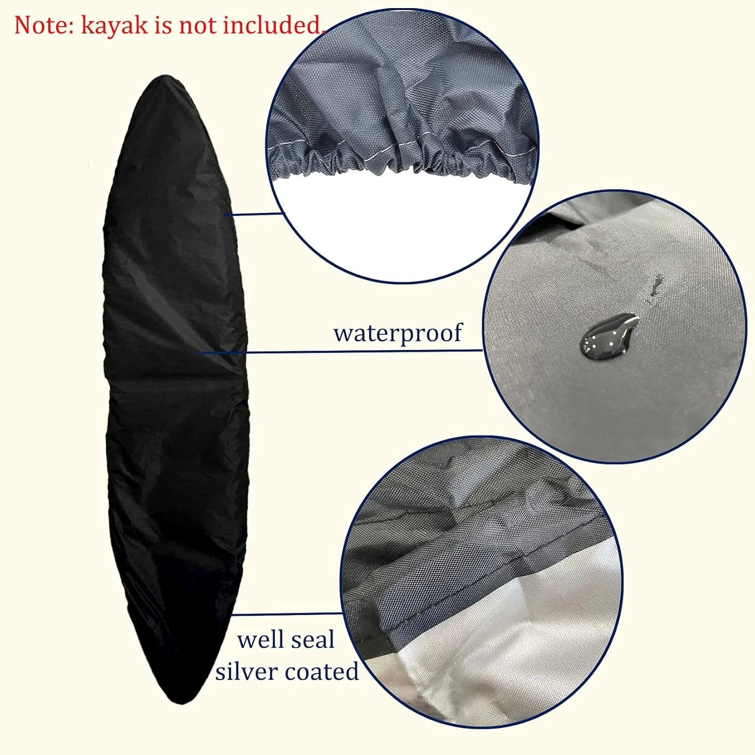 J&C Kayak Covers for Outdoor Storage Waterproof Canoe Cover Dust Proof Fits 8ft 10ft 12ft 13ft 14ft 15 16 17 18ft 19 ft 210D Polyester Anti Sunlight Fishing Boat Protector Black (13.4-14.8ft)
