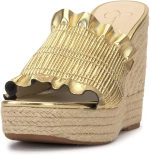 Jessica Simpson Womens Serilda Faux Leather Ruffled Wedge Sandals
