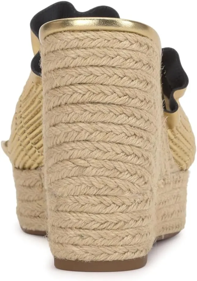 Jessica Simpson Womens Serilda Faux Leather Ruffled Wedge Sandals