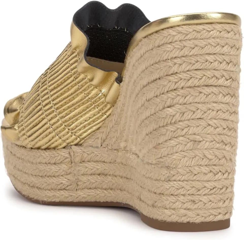Jessica Simpson Womens Serilda Faux Leather Ruffled Wedge Sandals