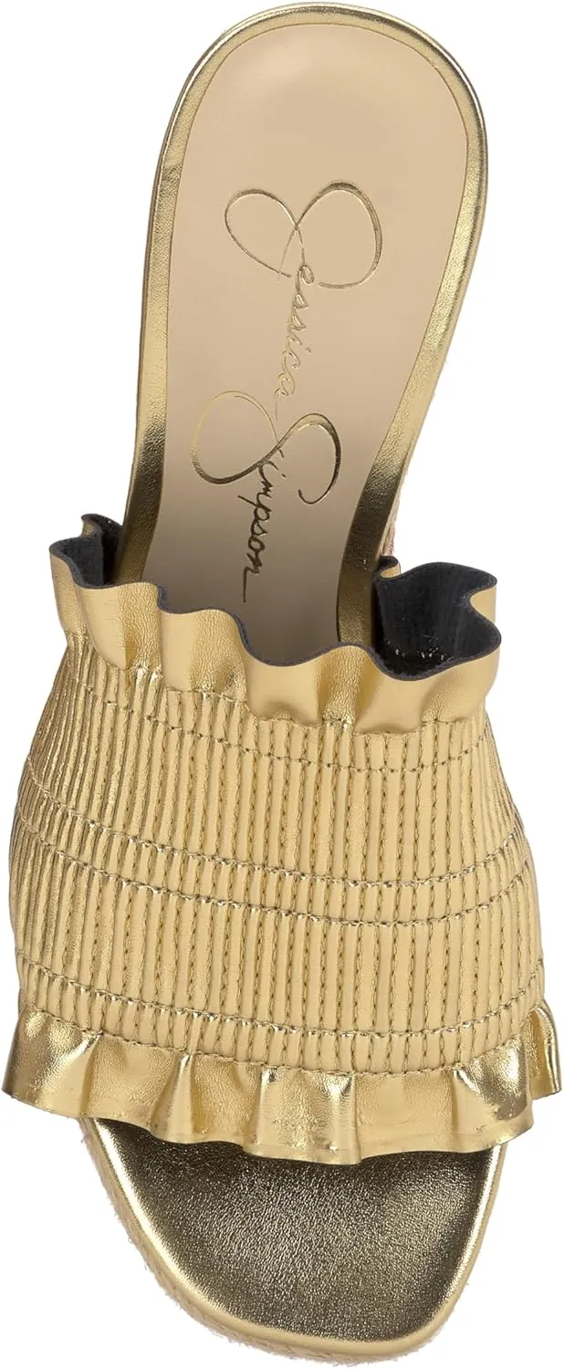 Jessica Simpson Womens Serilda Faux Leather Ruffled Wedge Sandals