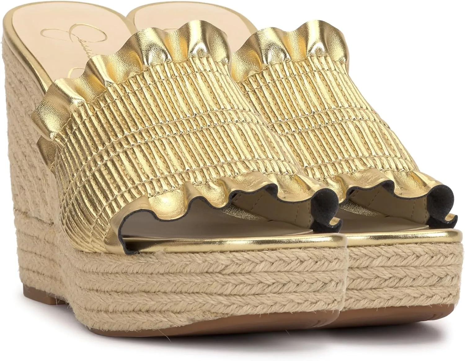 Jessica Simpson Womens Serilda Faux Leather Ruffled Wedge Sandals