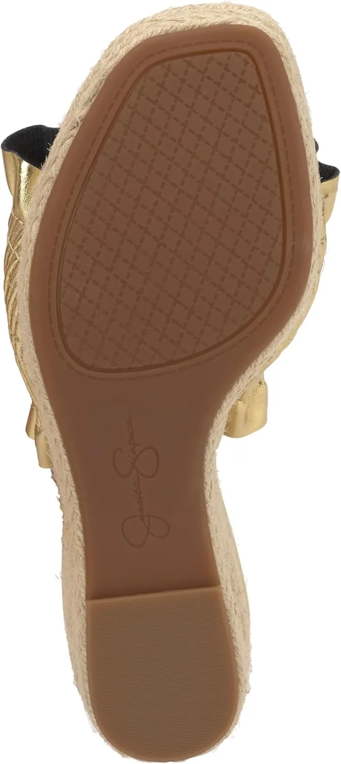 Jessica Simpson Womens Serilda Faux Leather Ruffled Wedge Sandals