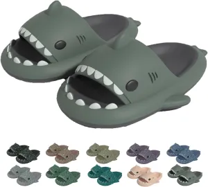 Jfxgjuv Luminous Shark Slippers, Spooky Shark Slides, Angler Fish Slides Glow in The Dark Halloween Christmas Shark Slides Soft Non-Slip Beach Pool Shower Shoes