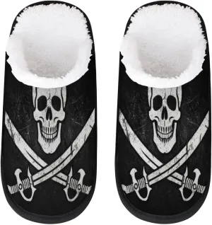 Jolly Roger Pirate Skull House Slippers for Women Men, Non-Slip Spa Slippers Soft Foam Warm Home Shoes