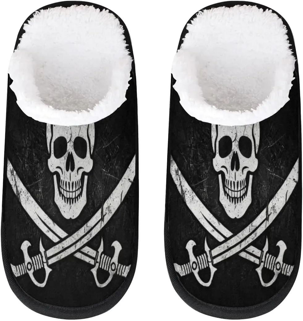 Jolly Roger Pirate Skull House Slippers for Women Men, Non-Slip Spa Slippers Soft Foam Warm Home Shoes
