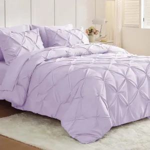 JOLLYVOGUE Queen Comforter Set 7 Pieces - Bed in a Bag Queen for All Season, Pintuck Bedding Comforter Sets with Comforter, Flat Sheet, Fitted Sheet and Pillowcases & Shams, Light Purple