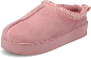 Journee Collection Womens Connway Center Seam Fur Lined Embroidered Slipper Slip On Cushioned Clog with Durable Platform Sole Rose L(9-10) Medium WOMENS US