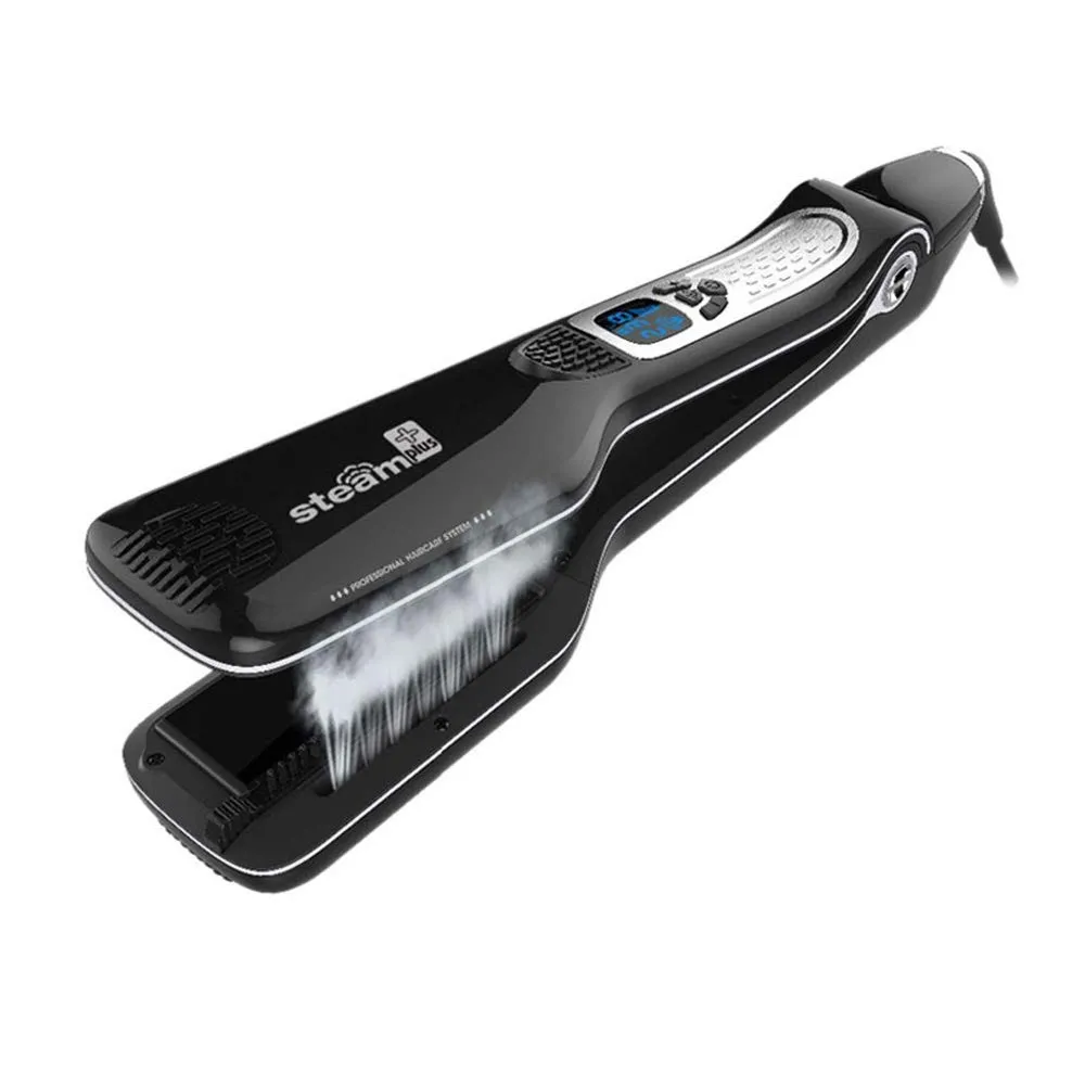 JUKEY Professional Steam Salon Hair Straightener, Nano Titanium Ceramic Steam Flat Iron with Removable Comb Digital LCD 5 Level Adjustable Temperature Auto Temperature Lock