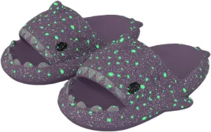 Kapley Galaxy Shark Slides Glow In The Dark, Cloud Starry Sky Luminous Shark Slides for Women Men
