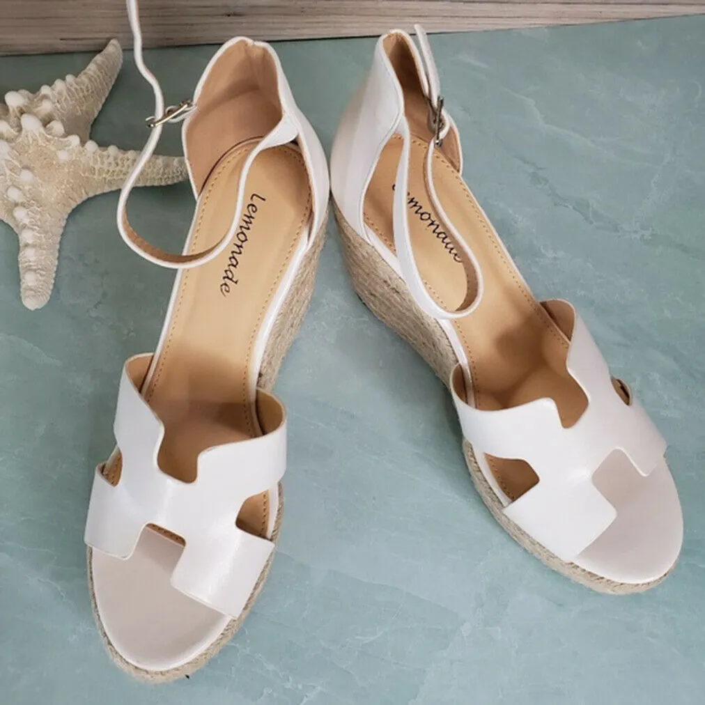 Kayson Sandals H Double Thanksgiving sale Platform Vamp White Espadrille Casual Problem-free return Lemonade Wedge