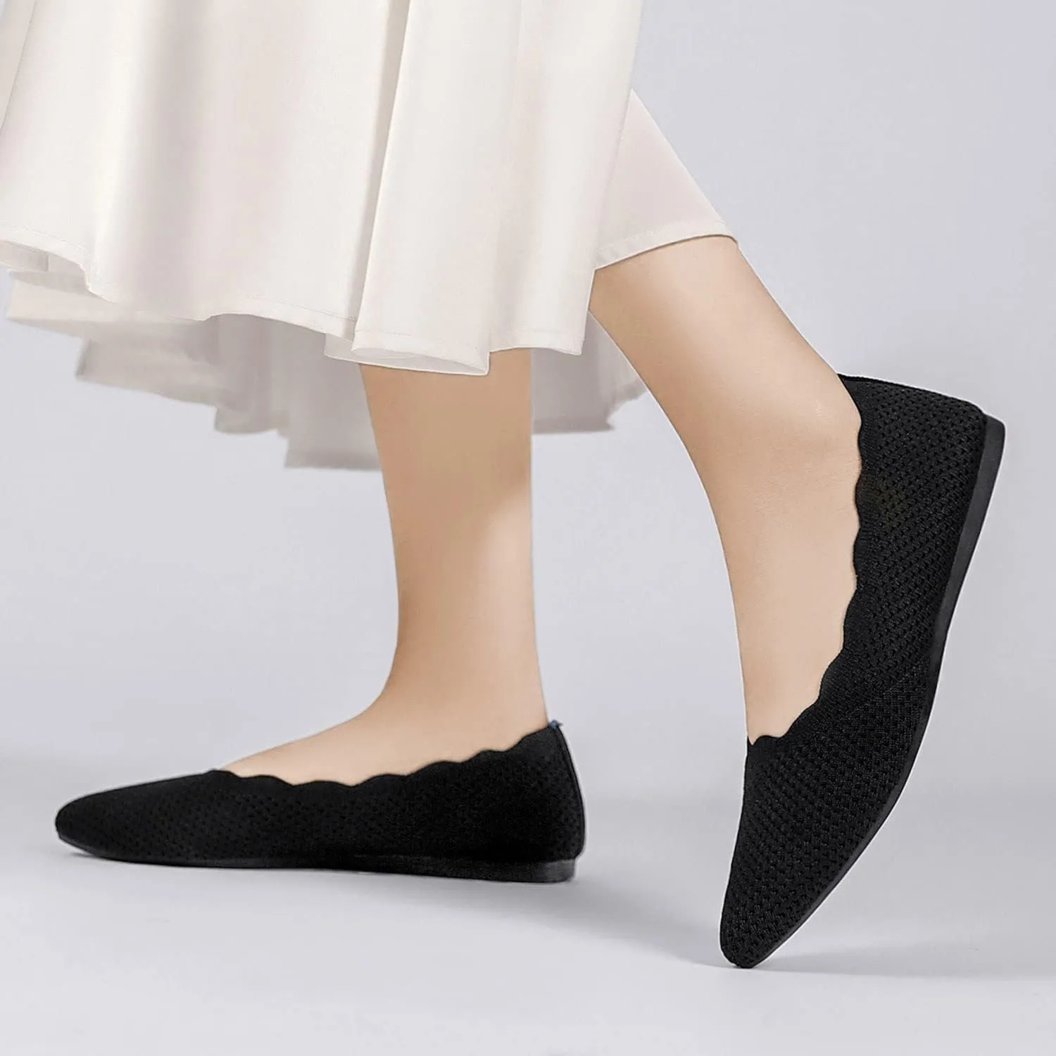 KBZone Women's Knit Ballet Flats Fashion Pointed Toe Walking Shoes Casual Slip-on Ballet Shoes