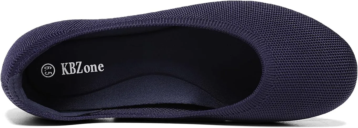 KBZone Women's Knit Ballet Flats Fashion Pointed Toe Walking Shoes Casual Slip-on Ballet Shoes