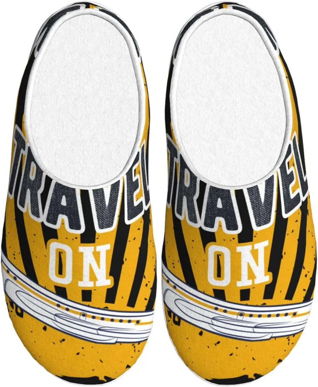 Keep Calm and Travel On Men's Women's Memory Foam Slippers Comfort Flannel Closed Toe House Shoes Indoor Scuff