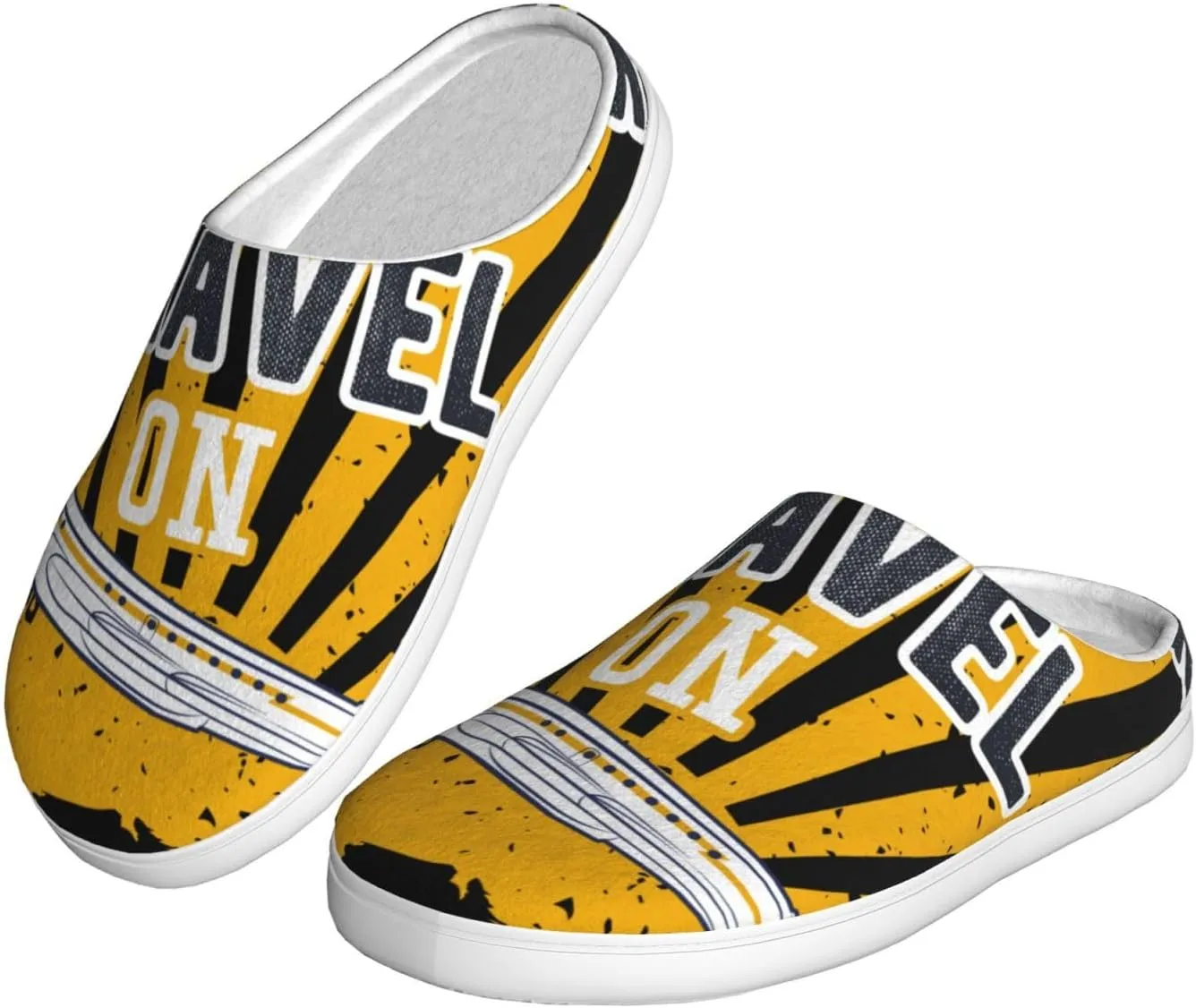 Keep Calm and Travel On Men's Women's Memory Foam Slippers Comfort Flannel Closed Toe House Shoes Indoor Scuff