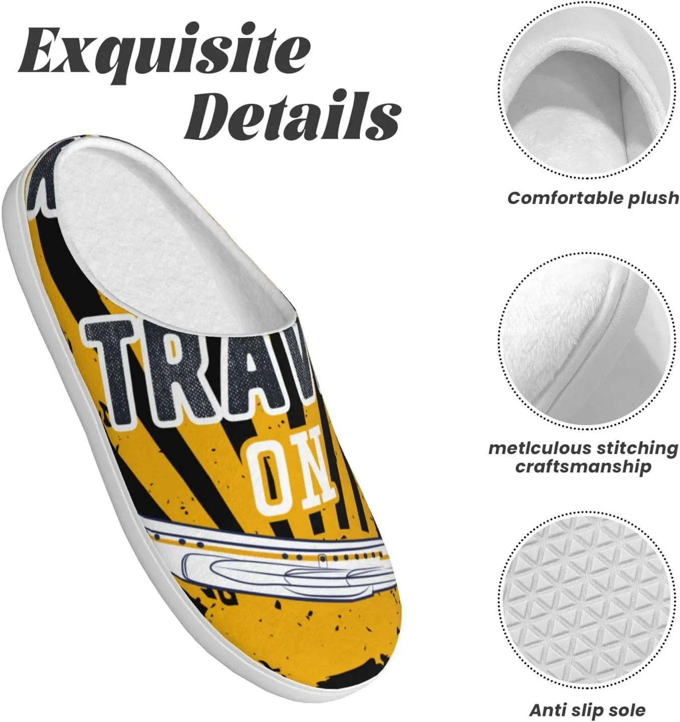 Keep Calm and Travel On Men's Women's Memory Foam Slippers Comfort Flannel Closed Toe House Shoes Indoor Scuff
