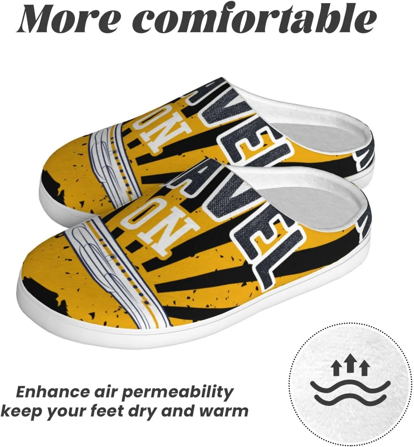 Keep Calm and Travel On Men's Women's Memory Foam Slippers Comfort Flannel Closed Toe House Shoes Indoor Scuff