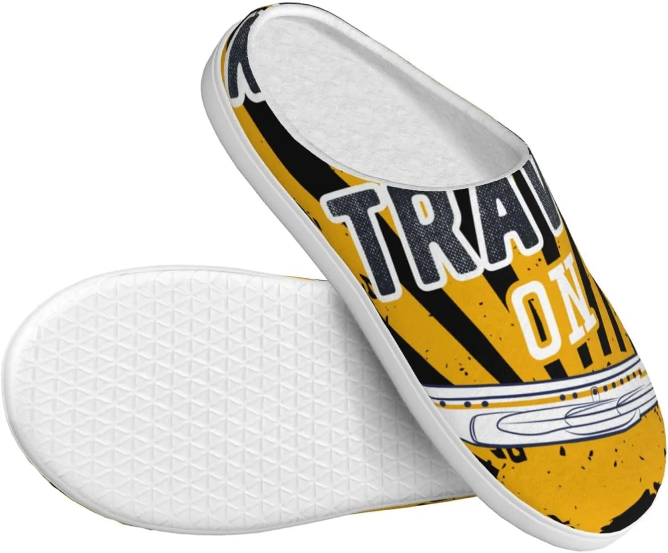 Keep Calm and Travel On Men's Women's Memory Foam Slippers Comfort Flannel Closed Toe House Shoes Indoor Scuff