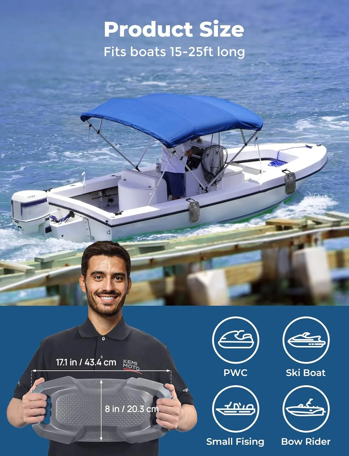 KEMIMOTO Boat Fenders Boat Bumpers for Docking Upgraded Boat Fenders Bumpers, Fit for Bass Boat Jon Boat and Pontoon Boat