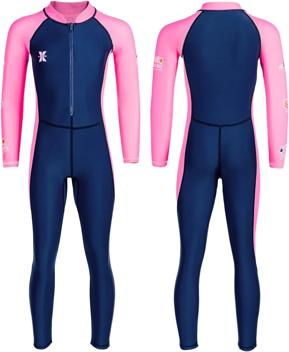 Kids Full Body Swimsuit One Piece Long Sleeve Wetsuit Skin Sun Protection Sunsuit Swimwear for Boys Girls