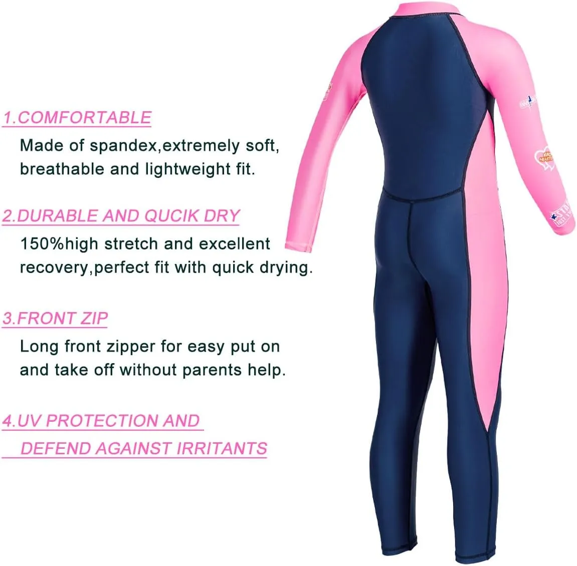 Kids Full Body Swimsuit One Piece Long Sleeve Wetsuit Skin Sun Protection Sunsuit Swimwear for Boys Girls