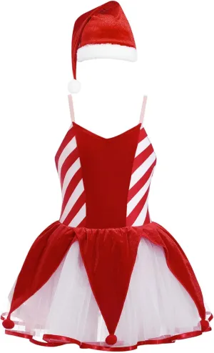 Kids Girls Christmas Ballet Dance Tutu Dress Leotard Figure Skating Bodysuit Christmas Costume