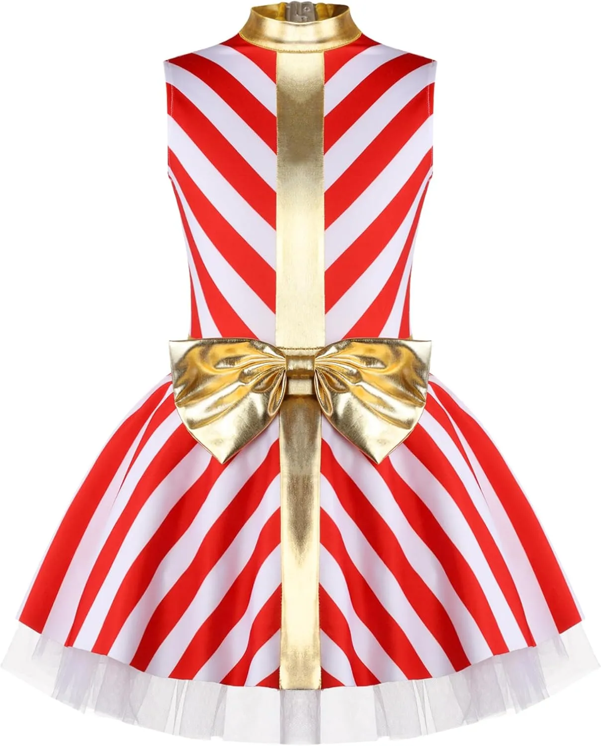 Kids Girls Christmas Dance Costumes Candy Cane Striped Ballet Dance Tutu Dress Figure Ice Skating Dress Dancewear