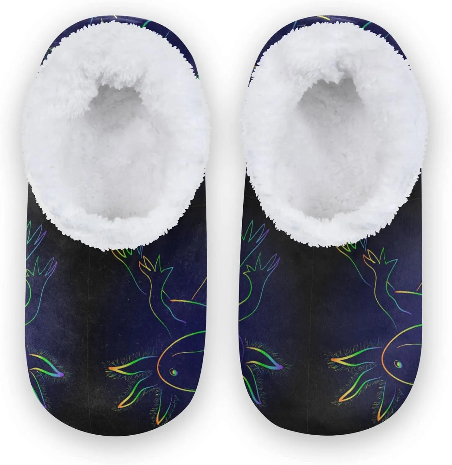 Kids Toddler Home House Slippers Non Slip Travel Rainbow Axolotl Winter Warm Fur Indoor Slipper Household Shoes for Boys Girls, 9-11