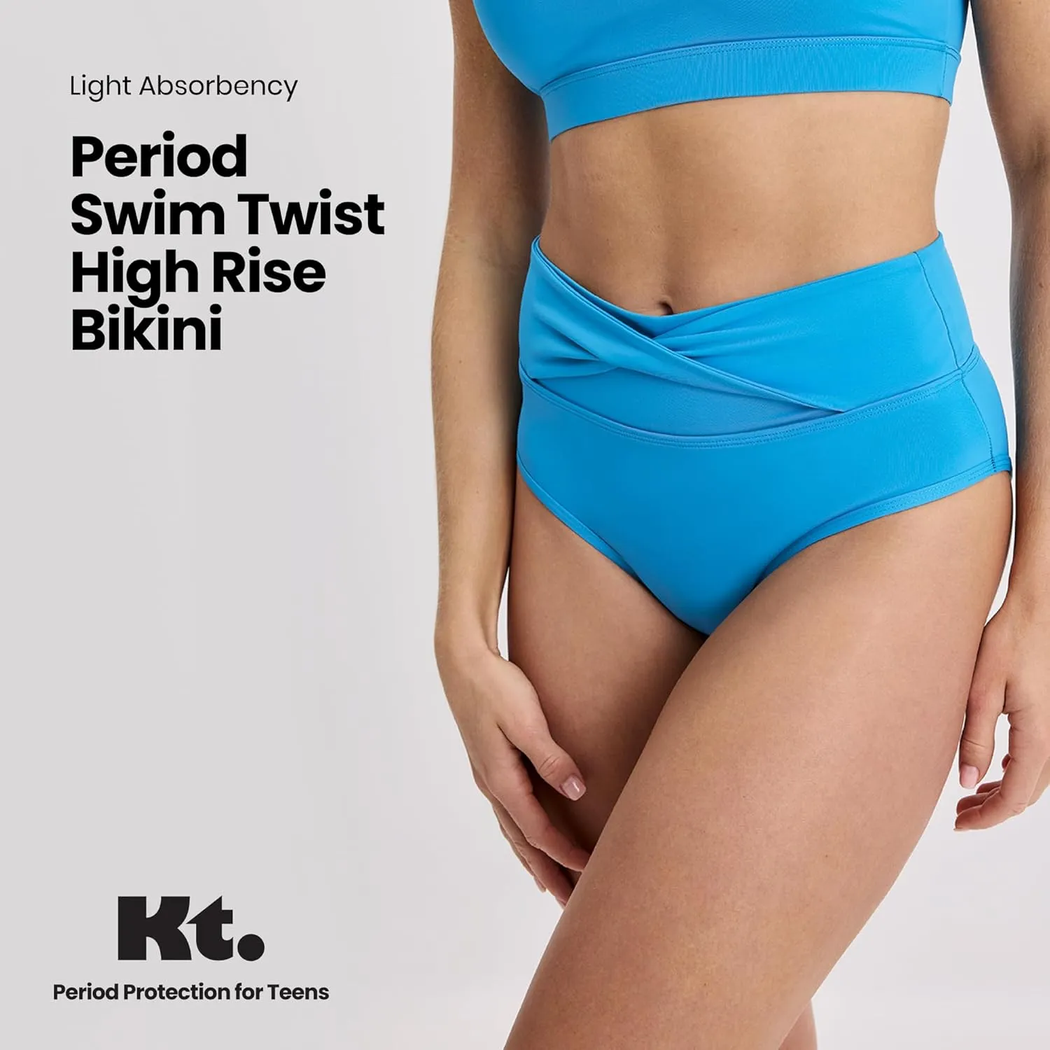 KNIX Kt Teen Period Swimwear Twist High Rise Bikini Bottom, Period Swim Bottom, UPF 50  Fabric, Machine Washable