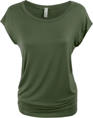 KOGMO Womens Short Sleeve Solid Basic Tunic Top Tee with Side Shirring