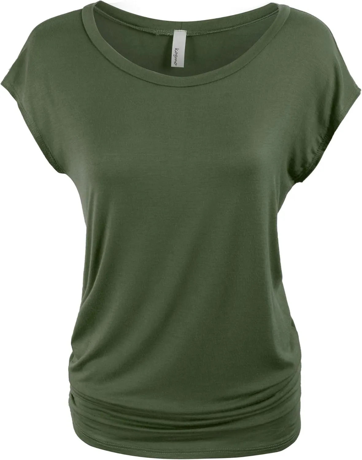 KOGMO Womens Short Sleeve Solid Basic Tunic Top Tee with Side Shirring