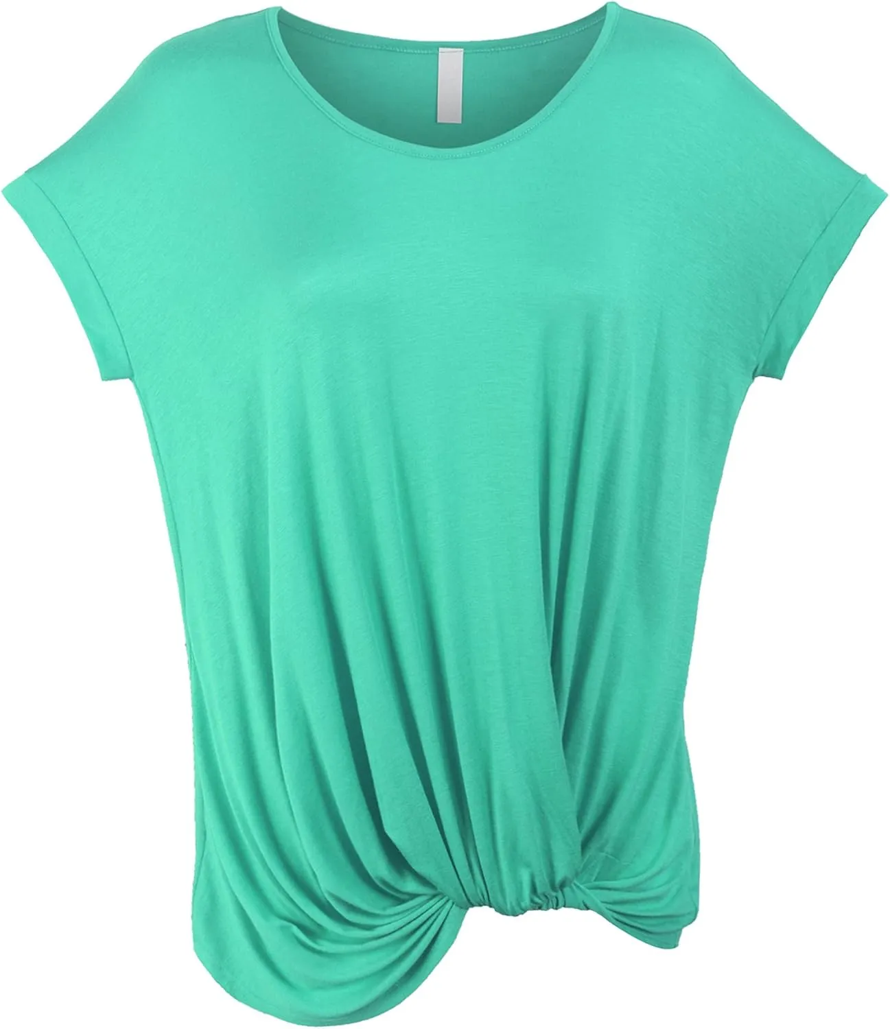 KOGMO Womens Solid Basic Boatneck Dolman Top with Knot on Hemline