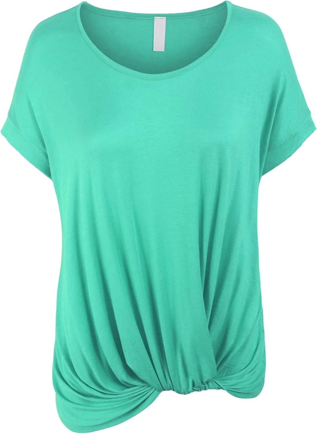 KOGMO Womens Solid Basic Boatneck Dolman Top with Knot on Hemline