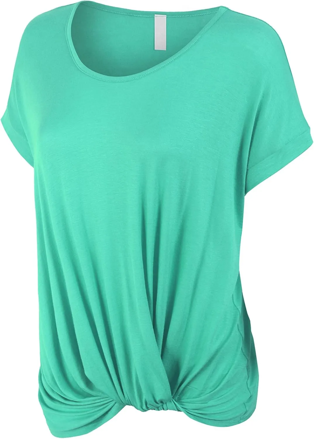 KOGMO Womens Solid Basic Boatneck Dolman Top with Knot on Hemline