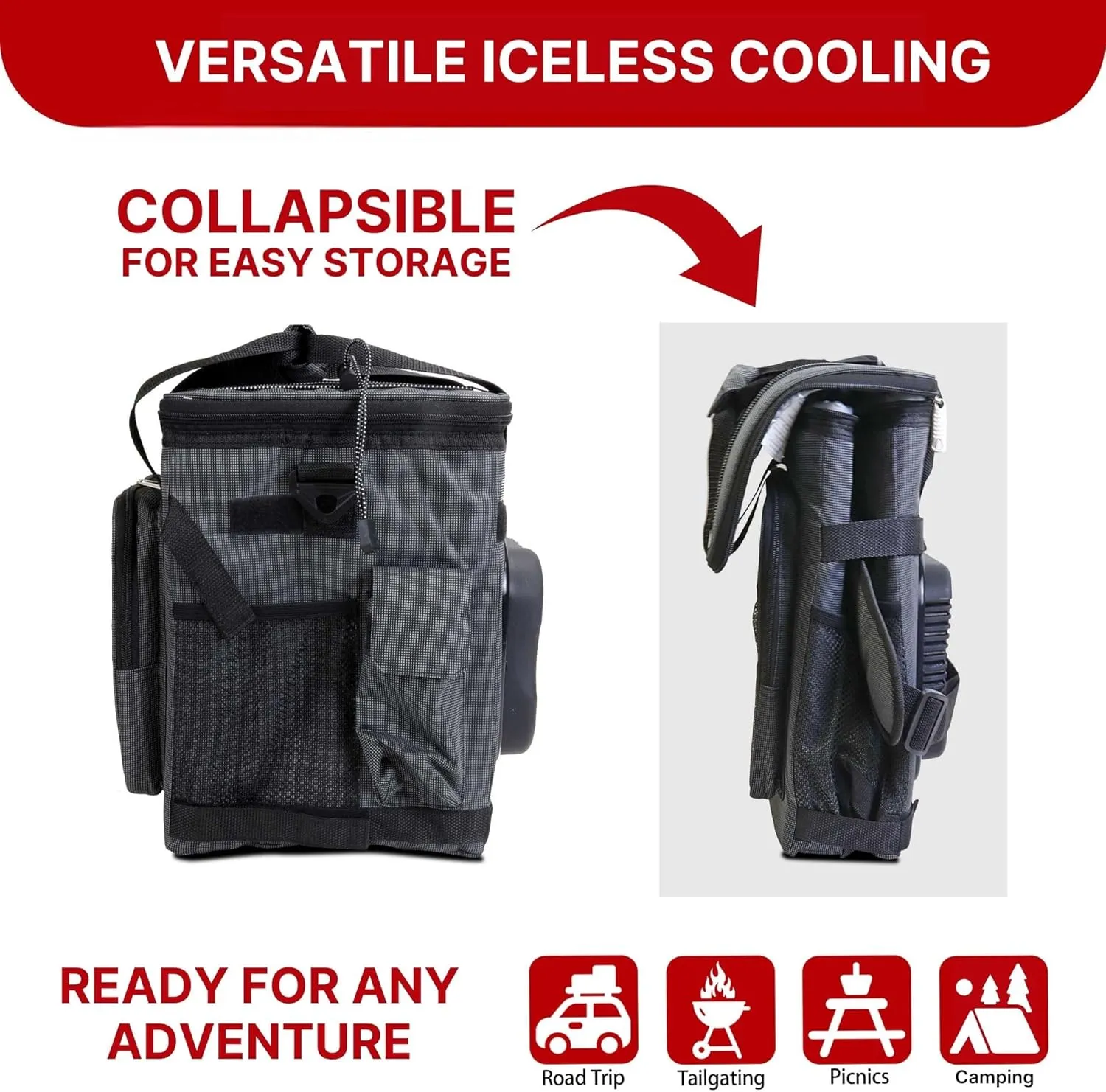 Koolatron Electric Portable Cooler Plug in 12V Car Cooler Bag, 14 qt (13 L) Black/Gray Soft-Sided No Ice Thermo Electric Portable Fridge for Camping, Adjustable Shoulder StrapTravel Road Trips.