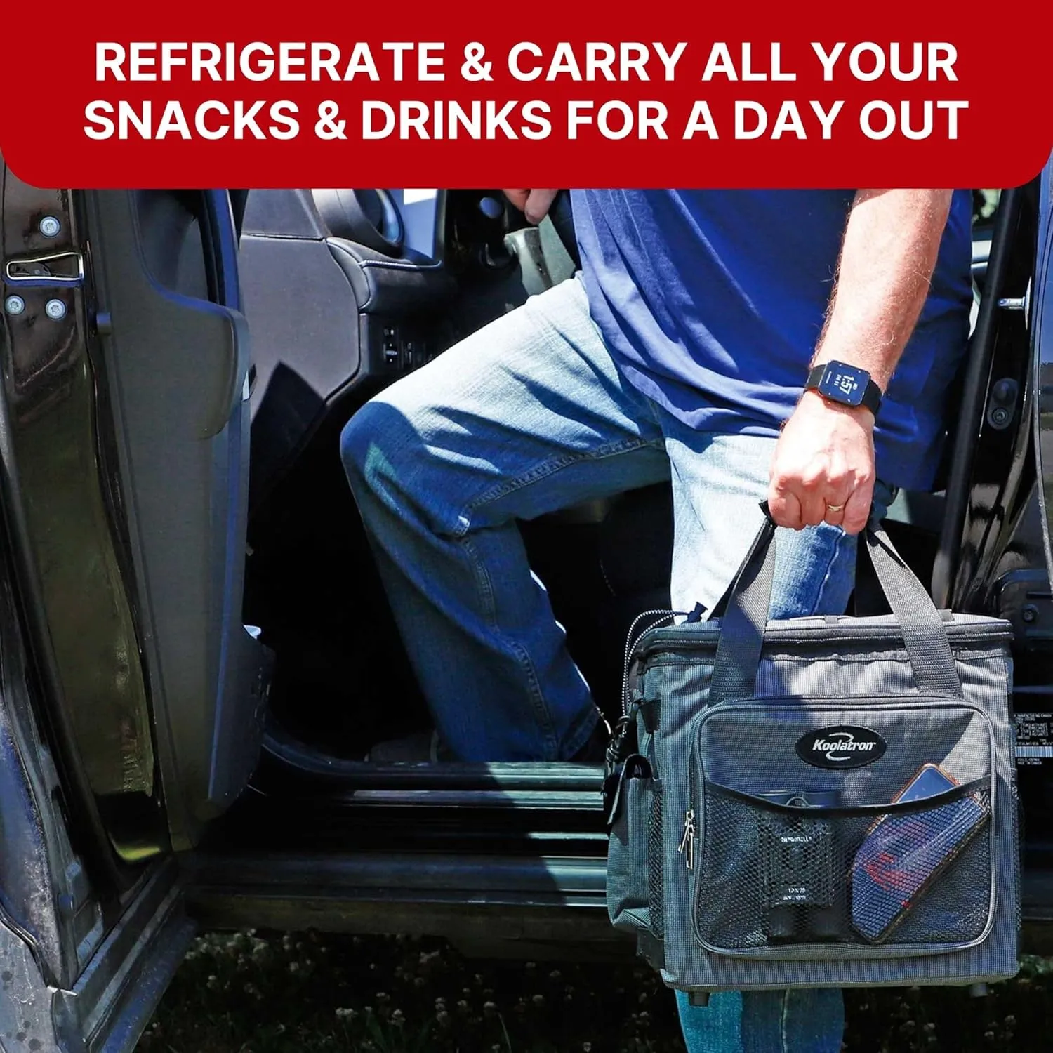 Koolatron Electric Portable Cooler Plug in 12V Car Cooler Bag, 14 qt (13 L) Black/Gray Soft-Sided No Ice Thermo Electric Portable Fridge for Camping, Adjustable Shoulder StrapTravel Road Trips.