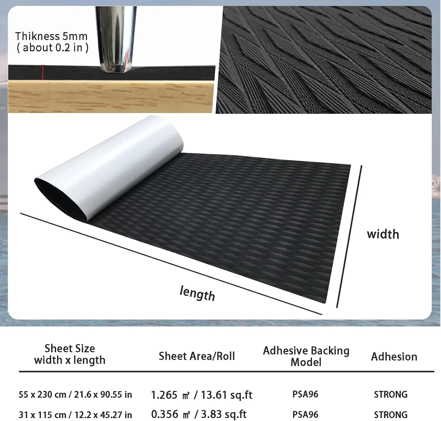 KXKZREN EVA Foam Boat Decking Self-Adhesive Boat Flooring Sheet Non-Skid DIY Traction Pads Grip Mat for Boat Kayak Yacht SUP Board Canoe Golf Cart RV Flooring, 21.6" x 90.55"/12.2"x 45.2"