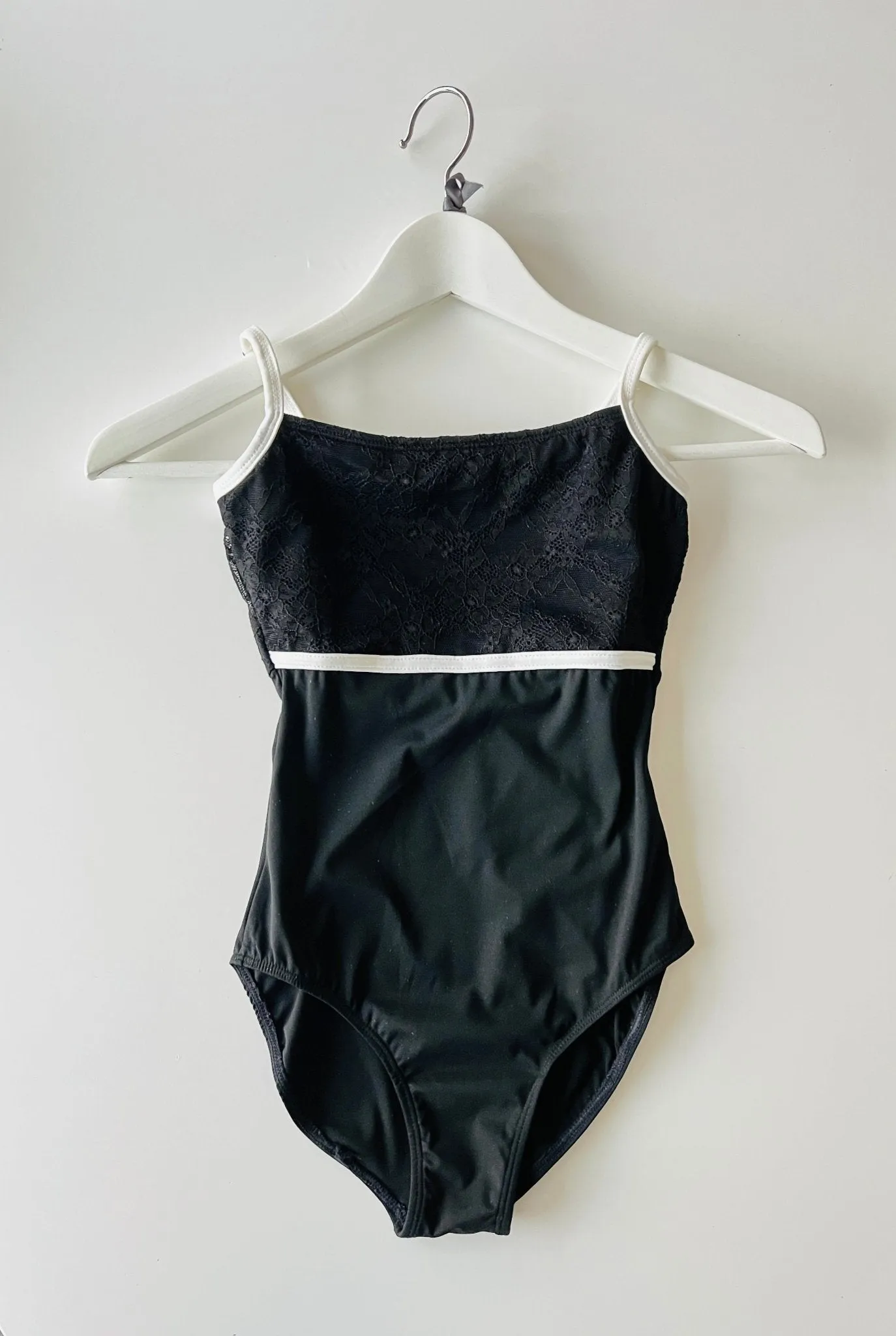 Lace Top Camisole Leotard - Black