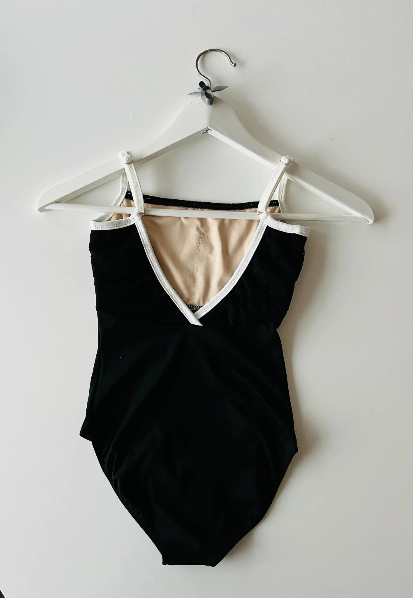 Lace Top Camisole Leotard - Black