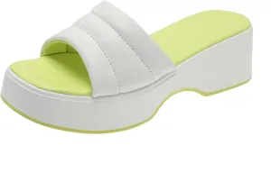 Ladies Fashion Summer Colorblock Leather Comfort Open Toe Thick Sole Slippers Womens Slides Leather