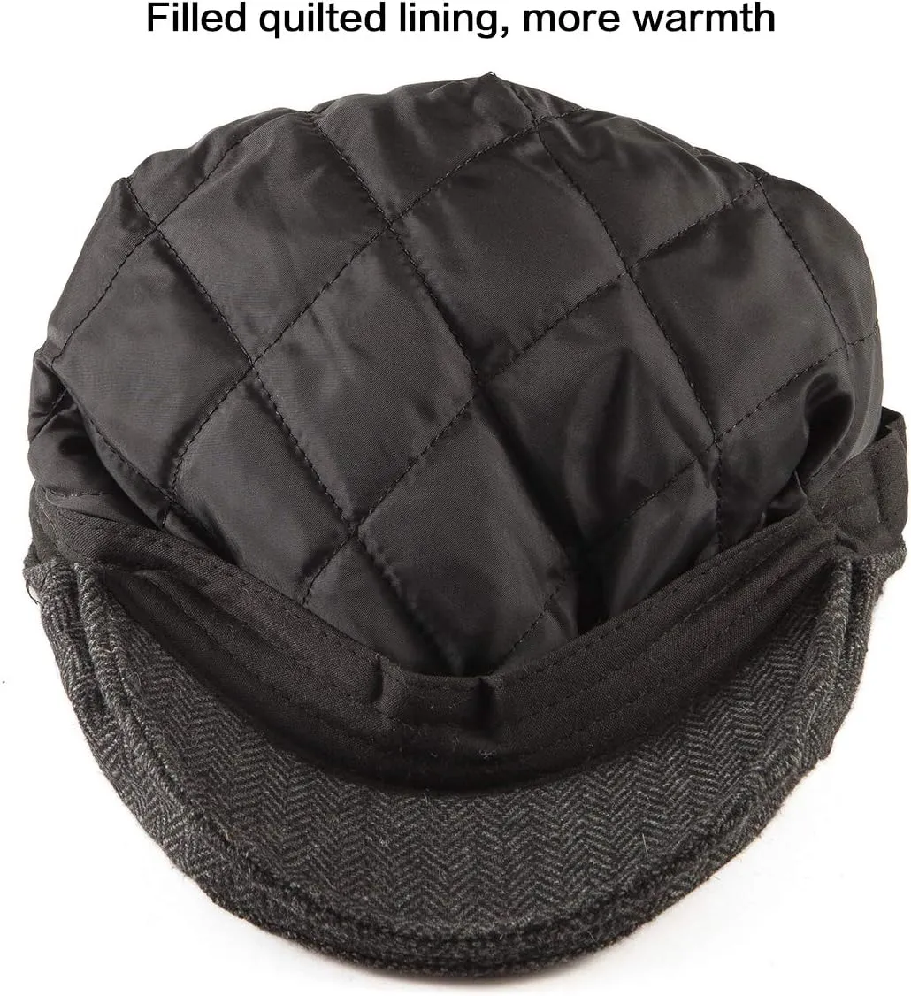 LADYBRO 2Pack Adjustable Newsboy Hats for Men Flat Cap Irish Cabbie Wool Blend Tweed
