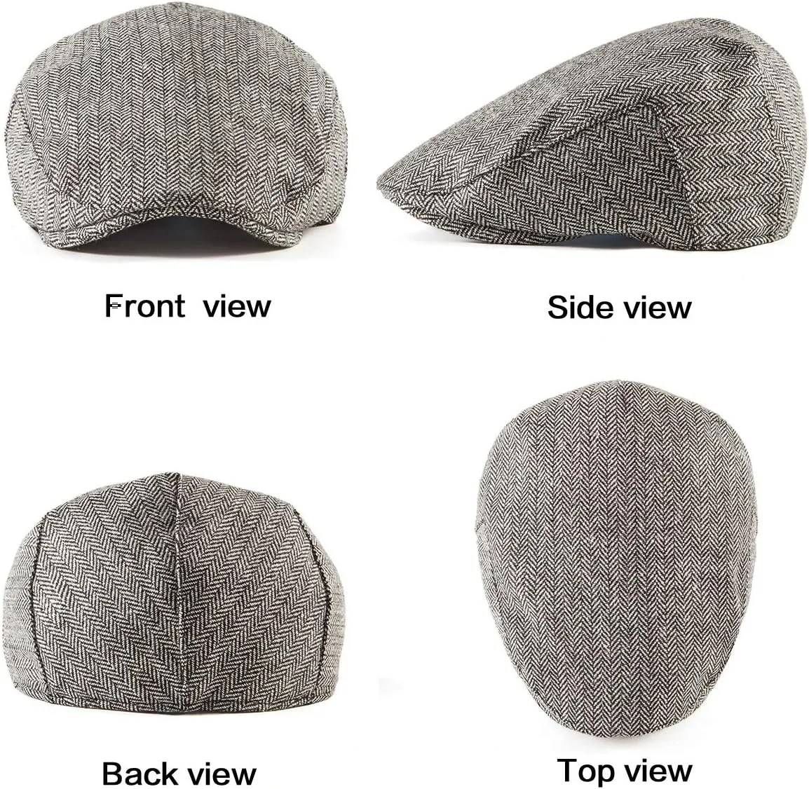 LADYBRO 2Pack Adjustable Newsboy Hats for Men Flat Cap Irish Cabbie Wool Blend Tweed